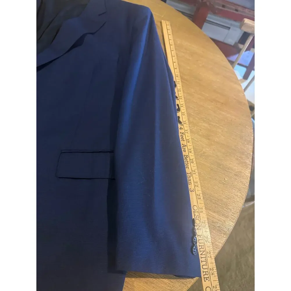 Richard Harris Mens 46R Navy 100% Wool Sport Coat Dress Pants Suit Set
